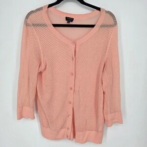 Talbots Womens Pink Pima Cotton Mesh Knit Button Front Cardigan Sweater Size XL